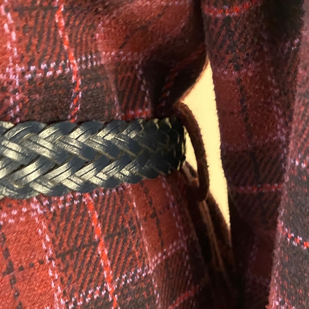 Chaps Plaid Trench Coat - Burgundy and Black size large - Picture 8 of 16